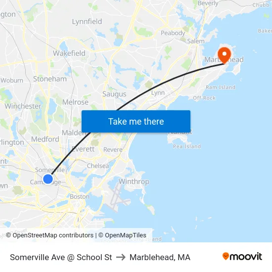 Somerville Ave @ School St to Marblehead, MA map