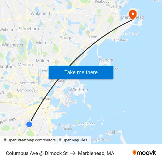 Columbus Ave @ Dimock St to Marblehead, MA map