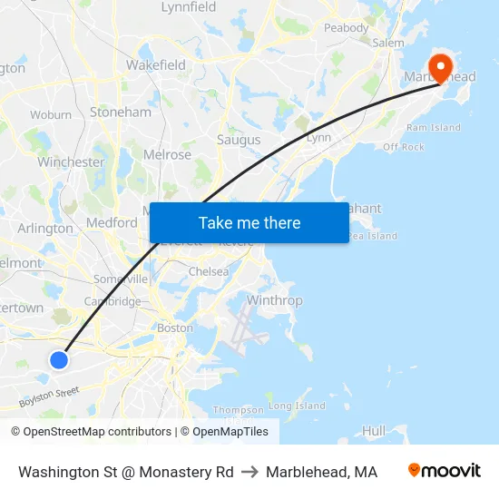 Washington St @ Monastery Rd to Marblehead, MA map