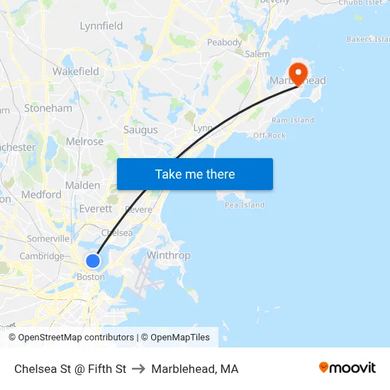 Chelsea St @ Fifth St to Marblehead, MA map