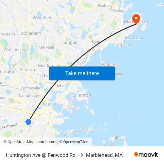 Huntington Ave @ Fenwood Rd to Marblehead, MA map