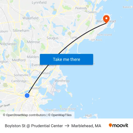Boylston St @ Prudential Center to Marblehead, MA map