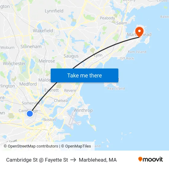 Cambridge St @ Fayette St to Marblehead, MA map