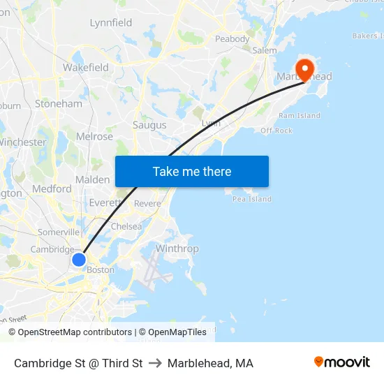 Cambridge St @ Third St to Marblehead, MA map