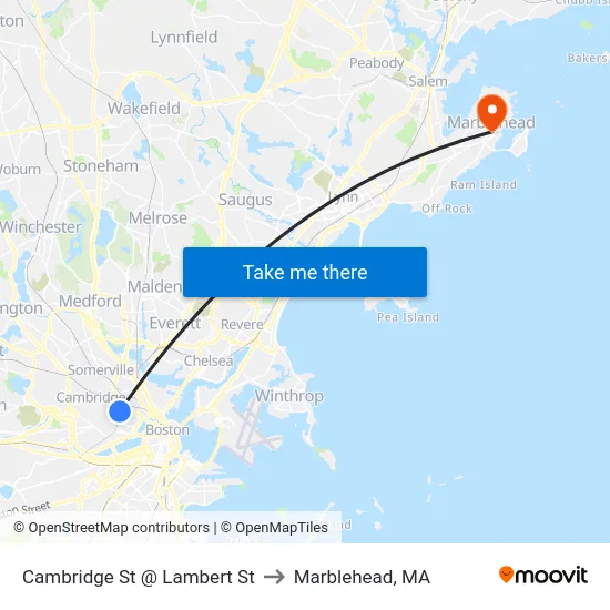Cambridge St @ Lambert St to Marblehead, MA map