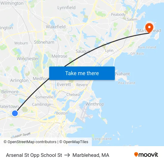 Arsenal St Opp School St to Marblehead, MA map