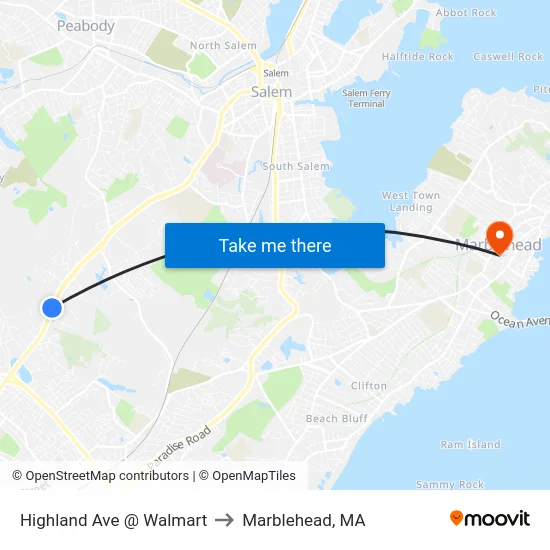 Highland Ave @ Walmart to Marblehead, MA map