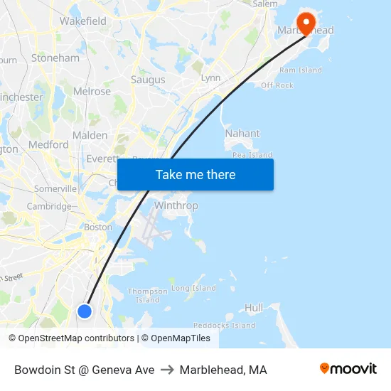 Bowdoin St @ Geneva Ave to Marblehead, MA map