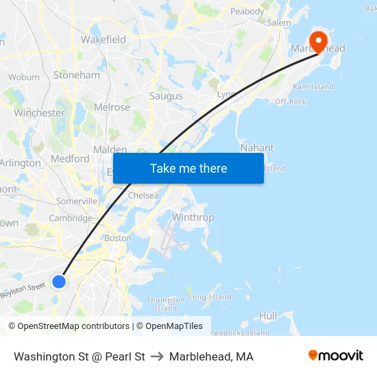 Washington St @ Pearl St to Marblehead, MA map