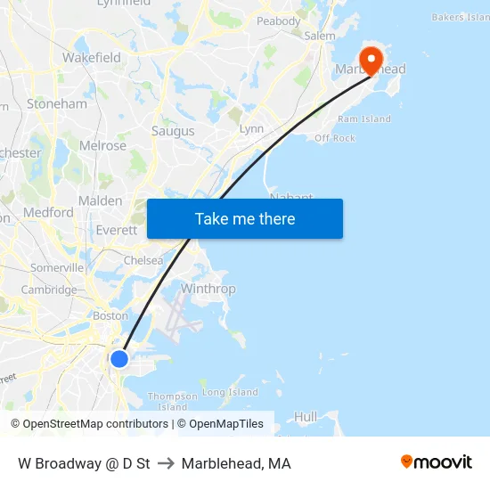 W Broadway @ D St to Marblehead, MA map