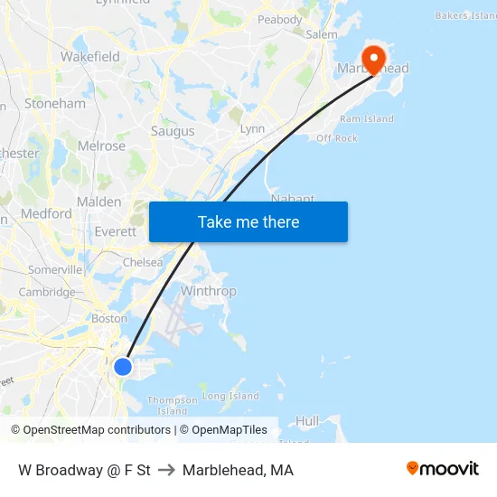 W Broadway @ F St to Marblehead, MA map