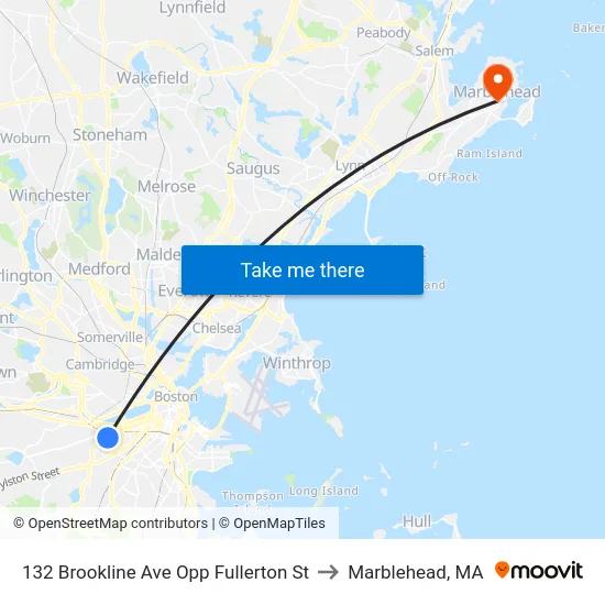 132 Brookline Ave Opp Fullerton St to Marblehead, MA map