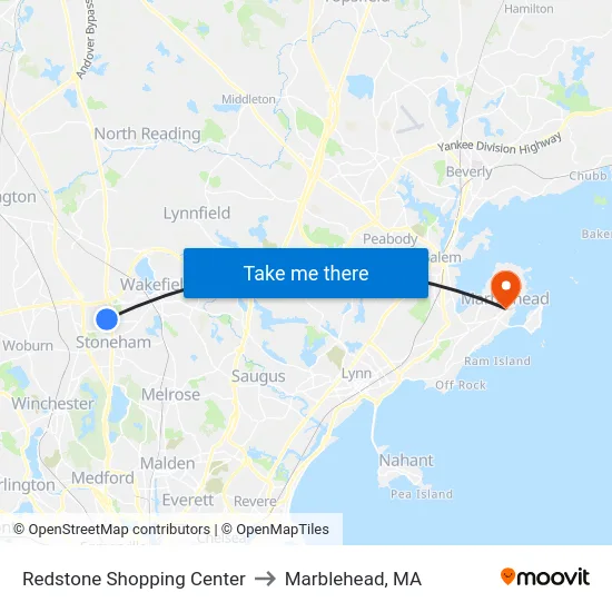 Redstone Shopping Center to Marblehead, MA map