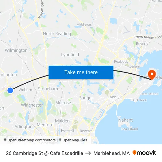 26 Cambridge St @ Cafe Escadrille to Marblehead, MA map
