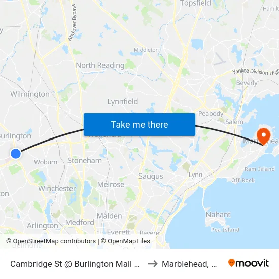 Cambridge St @ Burlington Mall Rd to Marblehead, MA map