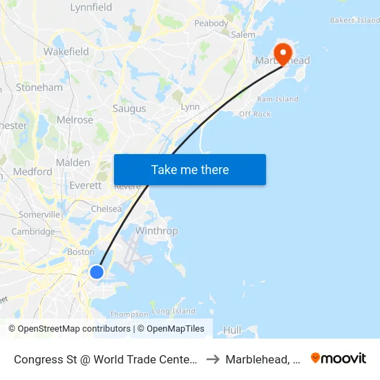 Congress St @ World Trade Center Sta to Marblehead, MA map