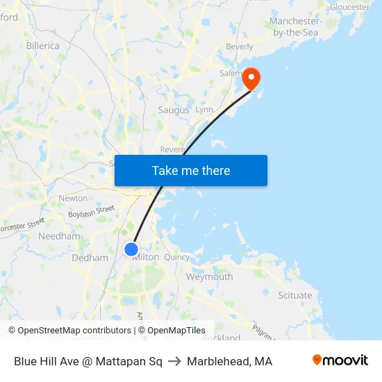 Blue Hill Ave @ Mattapan Sq to Marblehead, MA map