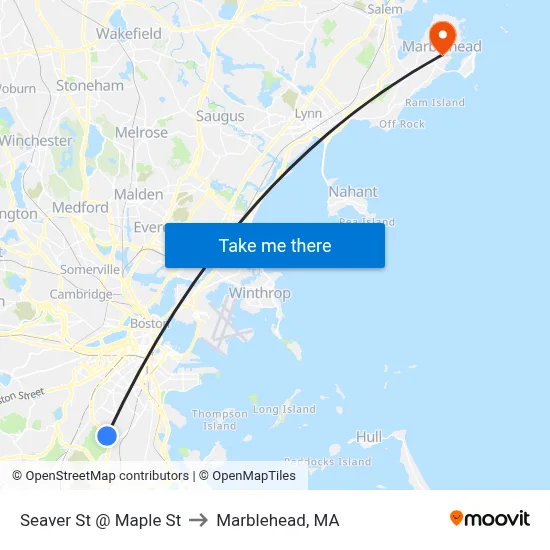 Seaver St @ Maple St to Marblehead, MA map