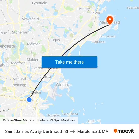 Saint James Ave @ Dartmouth St to Marblehead, MA map