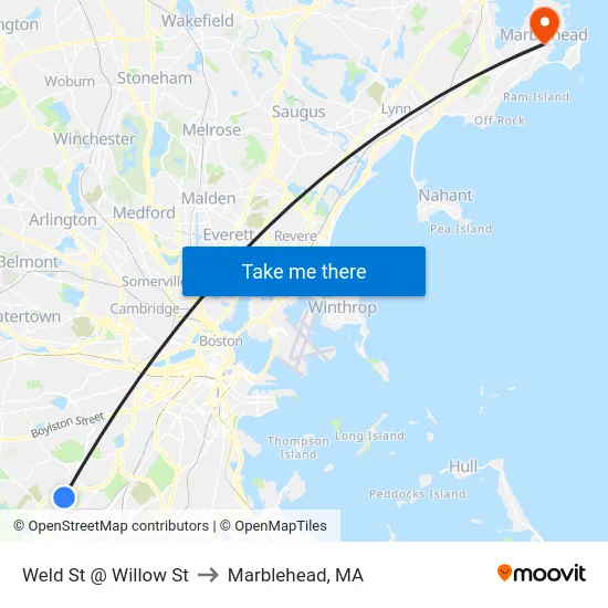 Weld St @ Willow St to Marblehead, MA map