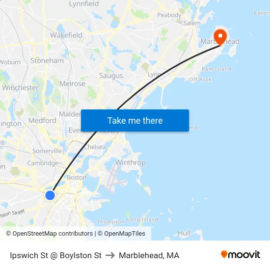 Ipswich St @ Boylston St to Marblehead, MA map