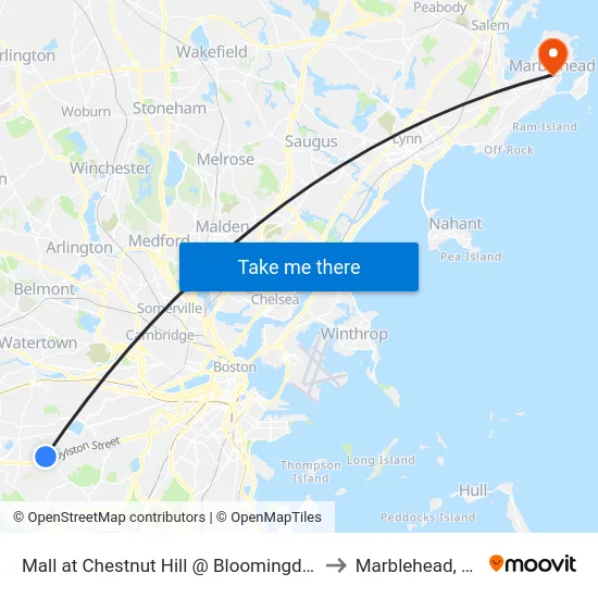 Mall at Chestnut Hill @ Bloomingdale's to Marblehead, MA map