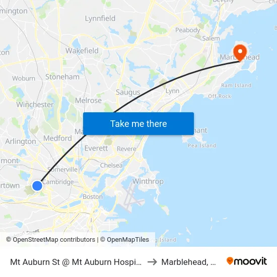 Mt Auburn St @ Mt Auburn Hospital to Marblehead, MA map