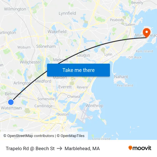 Trapelo Rd @ Beech St to Marblehead, MA map