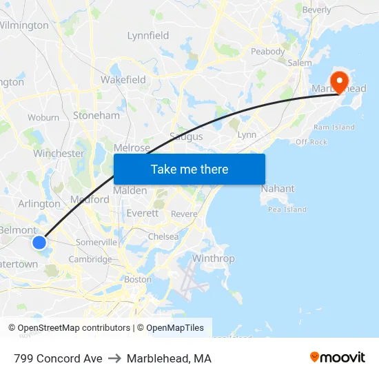 799 Concord Ave to Marblehead, MA map