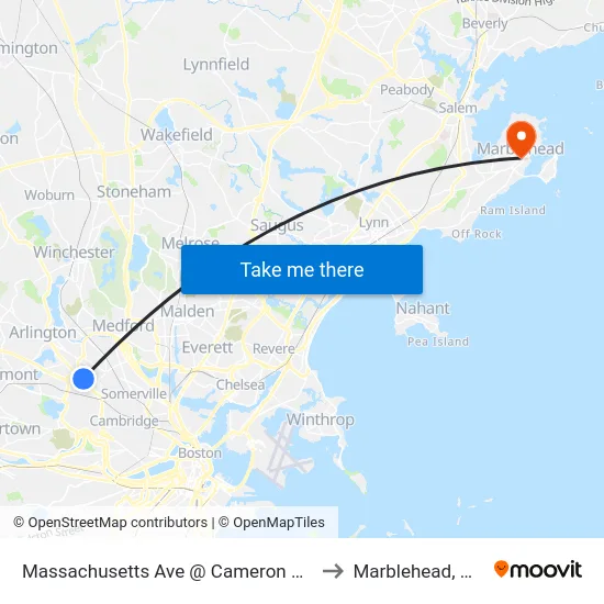 Massachusetts Ave @ Cameron Ave to Marblehead, MA map