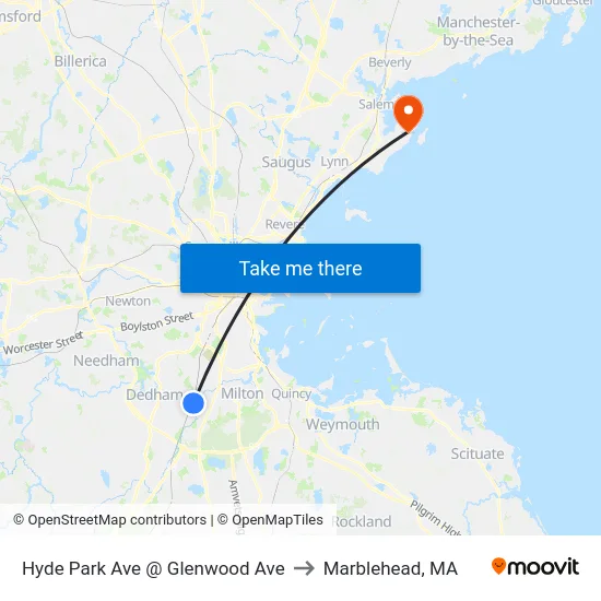 Hyde Park Ave @ Glenwood Ave to Marblehead, MA map