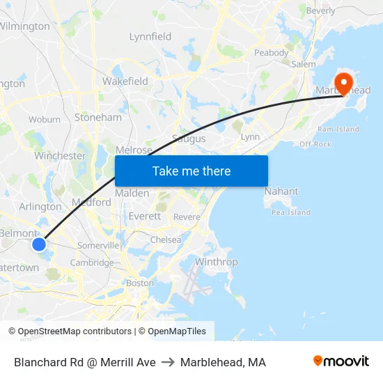 Blanchard Rd @ Merrill Ave to Marblehead, MA map