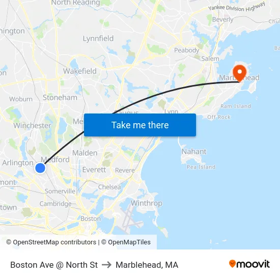 Boston Ave @ North St to Marblehead, MA map