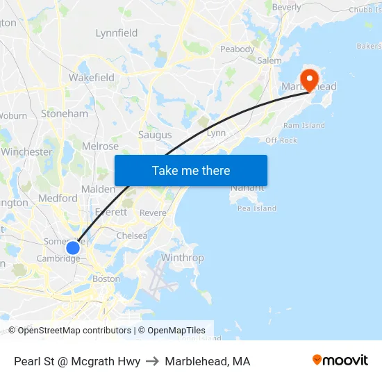 Pearl St @ Mcgrath Hwy to Marblehead, MA map