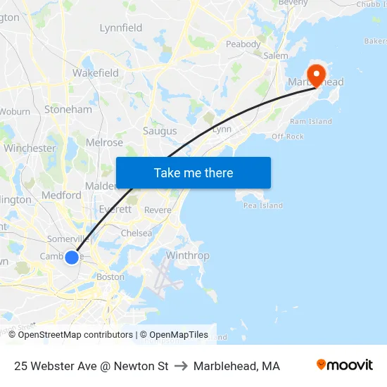 25 Webster Ave @ Newton St to Marblehead, MA map