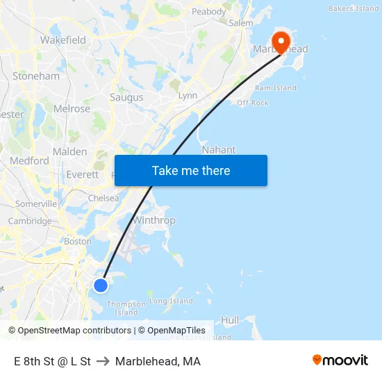 E 8th St @ L St to Marblehead, MA map