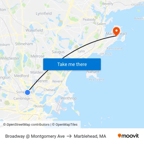 Broadway @ Montgomery Ave to Marblehead, MA map