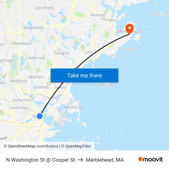 N Washington St @ Cooper St to Marblehead, MA map