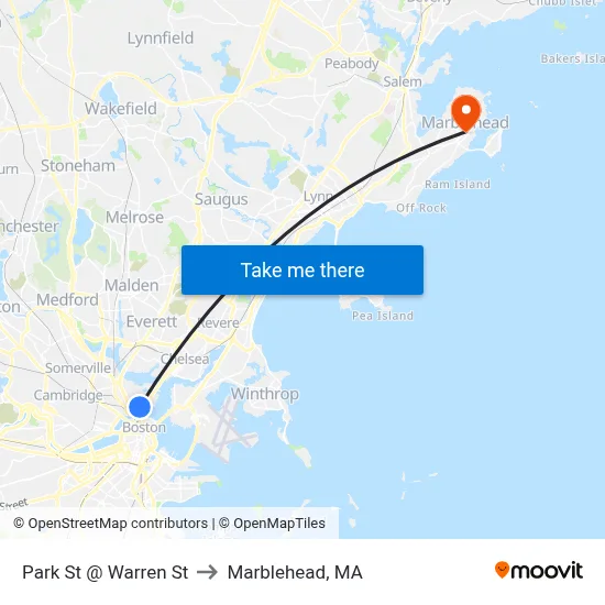 Park St @ Warren St to Marblehead, MA map