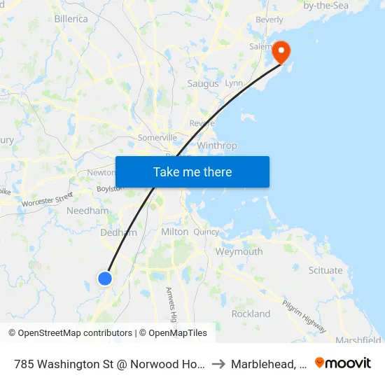 785 Washington St @ Norwood Hospital to Marblehead, MA map