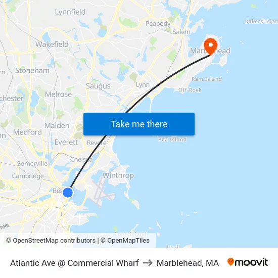 Atlantic Ave @ Commercial Wharf to Marblehead, MA map
