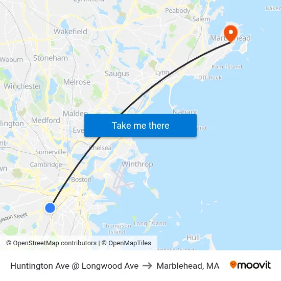 Huntington Ave @ Longwood Ave to Marblehead, MA map