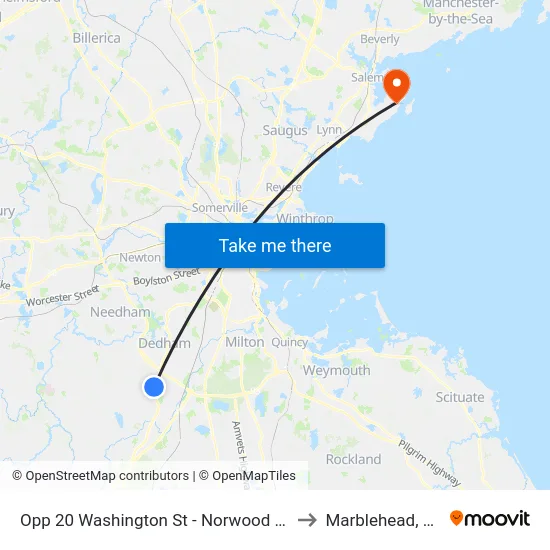 Opp 20 Washington St - Norwood Line to Marblehead, MA map
