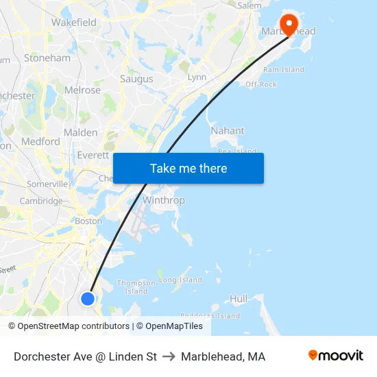 Dorchester Ave @ Linden St to Marblehead, MA map