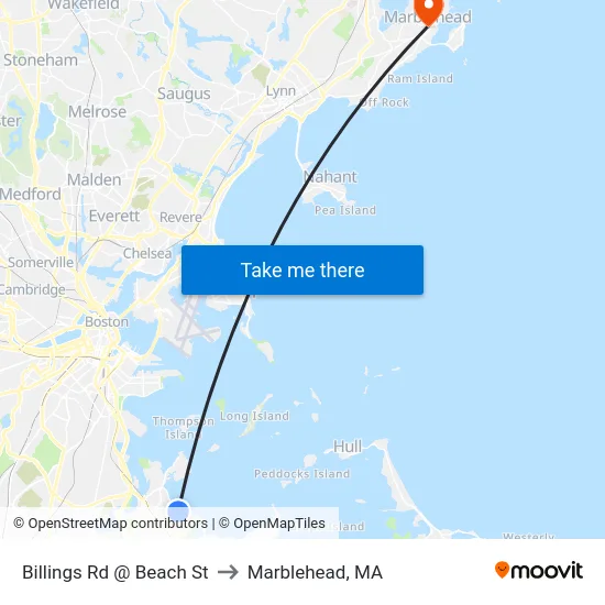 Billings Rd @ Beach St to Marblehead, MA map