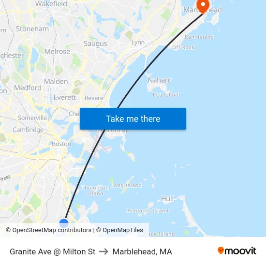 Granite Ave @ Milton St to Marblehead, MA map