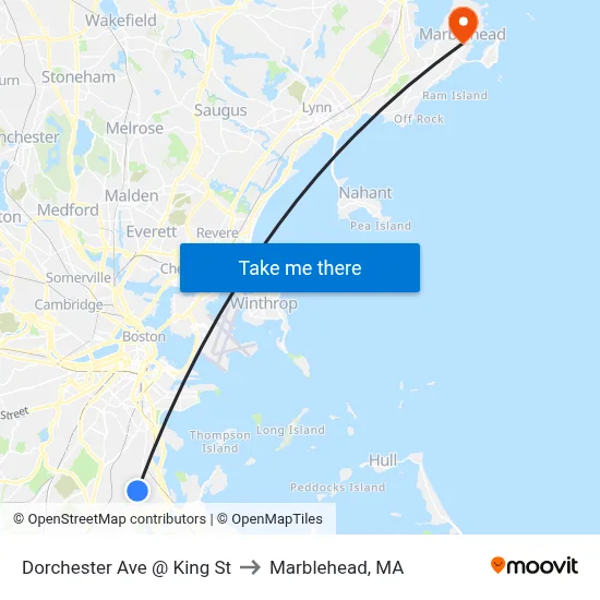 Dorchester Ave @ King St to Marblehead, MA map