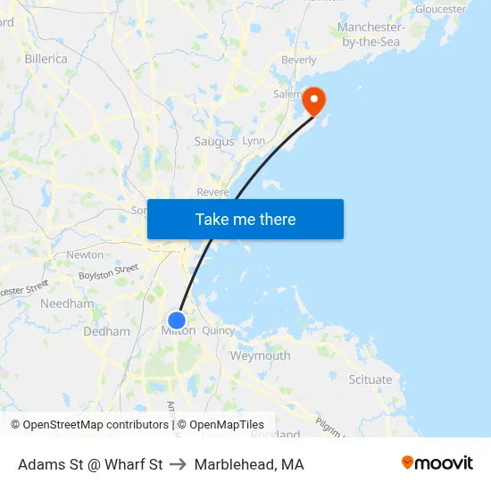 Adams St @ Wharf St to Marblehead, MA map