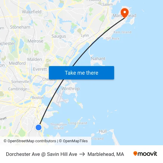 Dorchester Ave @ Savin Hill Ave to Marblehead, MA map