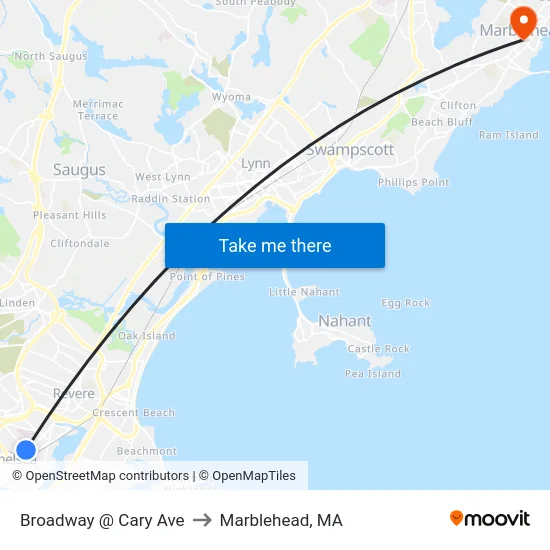 Broadway @ Cary Ave to Marblehead, MA map